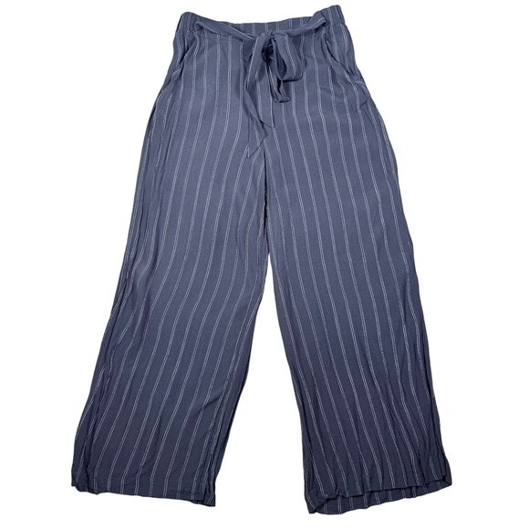 Wilfred Pinstripe Wide Leg Cropped Pants Tie Waist Casual Comfy Large Silk - Picture 1 of 10